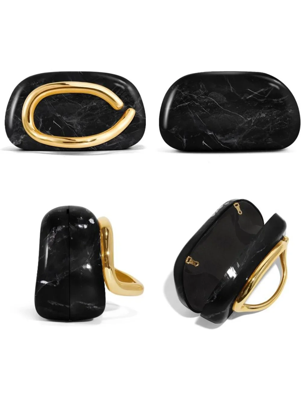 Women’s Marble Black Acrylic Shell Clutch Purse Gold Chain Evening Handbag